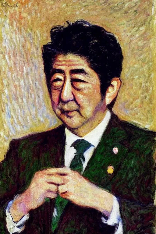 Prompt: portrait of shinzo abe painting by claude monet