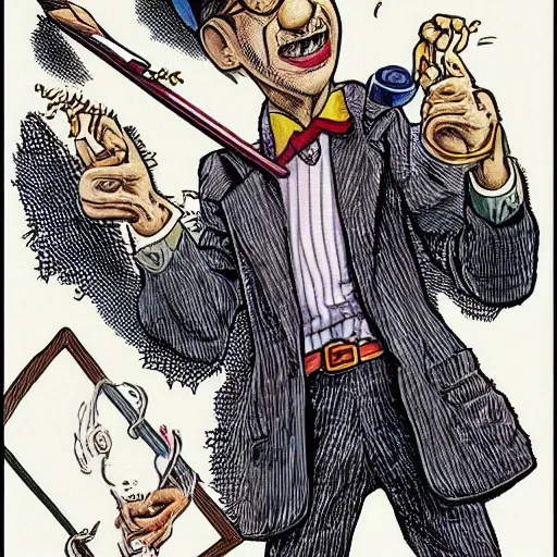 Image similar to The Artwork of R. Crumb and his Cheap Suit Harry Potter, pencil and colored marker artwork, trailer-trash lifestyle