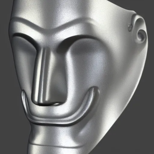 Image similar to concept design for a solid plate featureless metallic mask, 3 d render, volumetric lighting, unreal engine