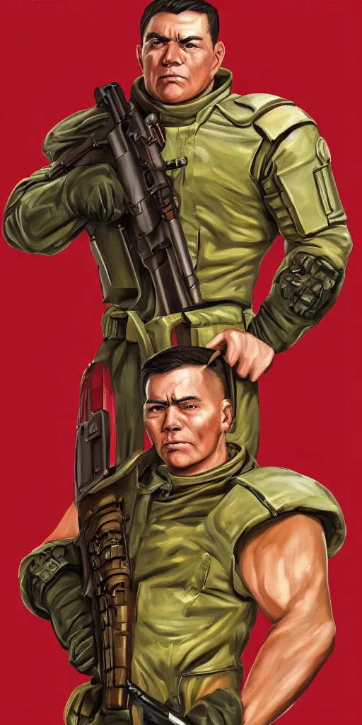 Prompt: doomguy as a soviet soldier, full body portrait, concept art, military art, art by artgerm