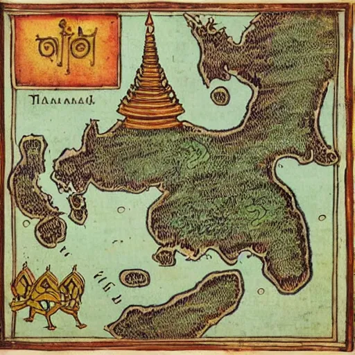 Image similar to map of thailand, fantasy, 1 7 th century,