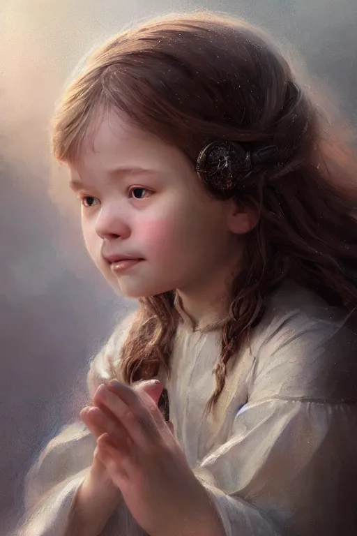 Image similar to medieval little girl, joyful, hope, dreaming, close - up portrait, intricate, elegant, volumetric lighting, scenery, digital painting, highly detailed, artstation, sharp focus, illustration, concept art, ruan jia, steve mccurry