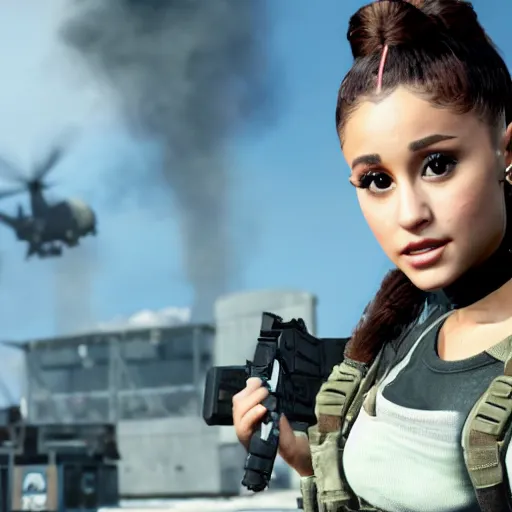 Image similar to Ariana Grande in Call of Duty, 4k