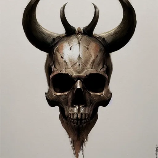 Image similar to a beautiful artwork profile portrait of a viking skull with horns study by greg rutkowski , featured on artstation, norse mythology, valhalla