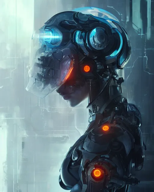 Image similar to a cyborg demon girl, flawless symmetrical pretty cute face, greg rutkowski, 8 k, shallow depth of field, intricate detail, concept art,