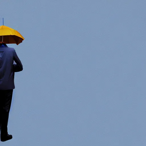 Prompt: a man standing in the rain looking up toward the sky pondering life blue color scheme hyperrealism