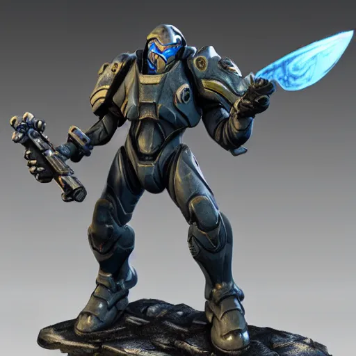 Prompt: starcraft 2 marine, tychus findlay statue, sharpen, focus, detailed, studio lighting