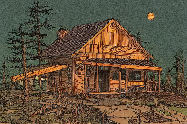 Image similar to country road cabin goose by moebius