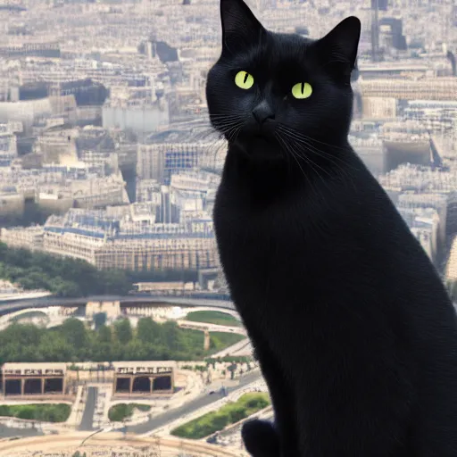 Prompt: Black cat on top of the Eiffel tower. Highly realistic. Highly detailed. High resolution. 4k. 8k