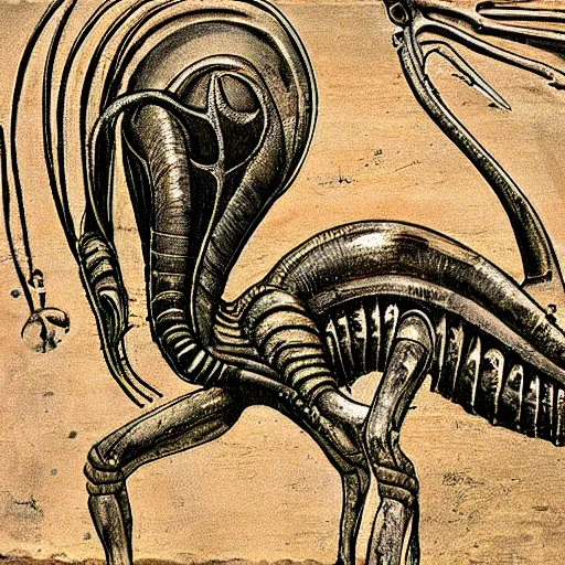 Image similar to ancient egyptian art of xenomorph giger alien from movie alien