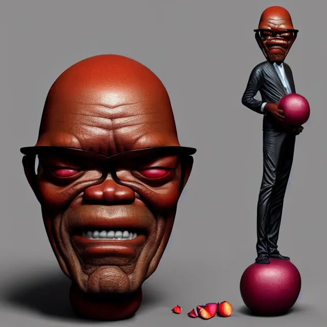 Prompt: bizarre figurine of samuel l jackson made out of fruit by naoto hattori 8 k, beautiful intricate painting, hyper realistic, octane render