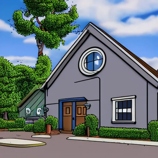 Prompt: photograph of a simpsons themed funeral home 8k