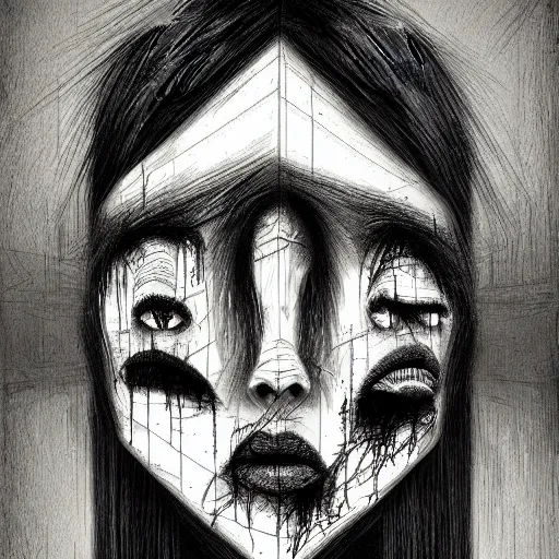 Prompt: multiple faces shredded like paper news scared, dark horror, surreal, drawing, painting,