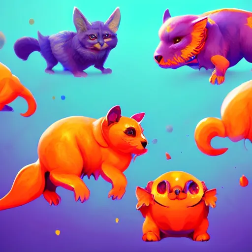 Image similar to cute creatures. bright art masterpiece artstation. 8k, sharp high quality illustration in style of Jose Daniel Cabrera Pena and Leonid Kozienko, magical colored theme, concept art by Tooth Wu,