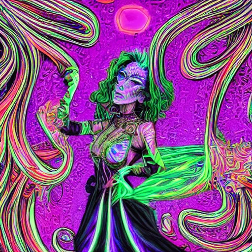 Image similar to psychadelic witch, hyper detailed, flowing psychadelic background intricate and detailed, 8 k