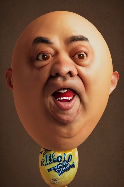 Image similar to 📷 gabriel iglesias the egg 🥚, made of food, head portrait, dynamic lighting, 4 k