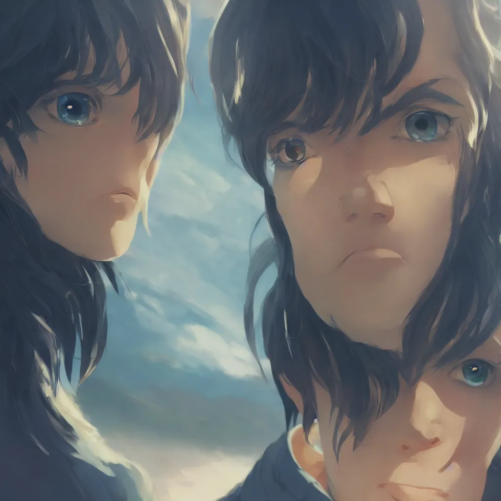 Image similar to fish eye lens close up of a man side eyeing the camera with a sympathetic look, style of makoto shinkai and artgerm and loish, dynamic lighting, trending on artstation, best of behance,