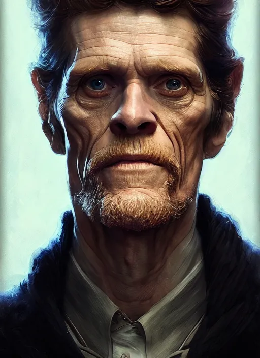 Image similar to williem dafoe as oscar diggs, intricate, d & d, fantasy, art nouveau, digital painting, trending on artstation, sharp focus, illustration, global illumination, ray tracing, art by artgerm and greg rutkowski and ruan jia