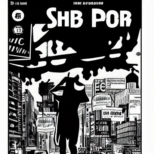 Image similar to noir comic book cover of shiba inu, artistic, high detail