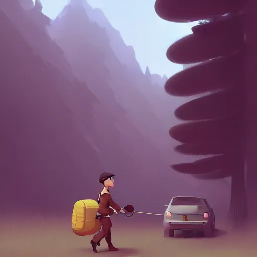 Prompt: goro fujita ilustration hiker unloading the car before camping, characterized by william adolphe bouguereau, character art, sharp focus, highly detailed, artstation