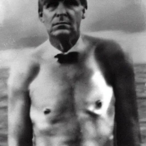 Prompt: donald trump wearing a bathing suit, 1 9 2 0 s