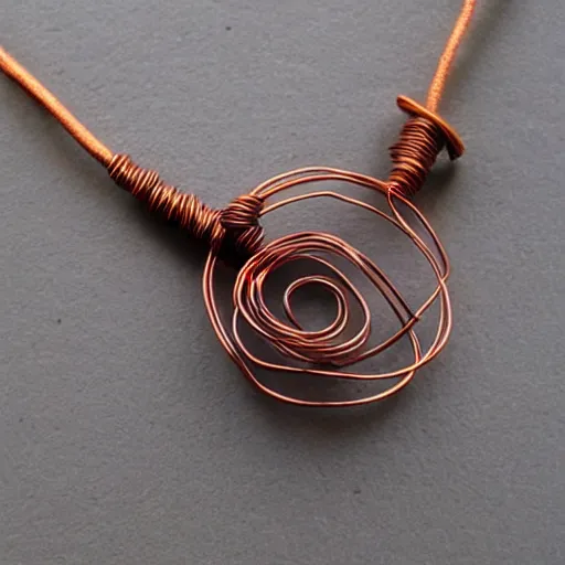 Prompt: beautiful but simple amulet made from equal parts bright sandstone and dark sandstone, bound together by copper wire and representing powerful love