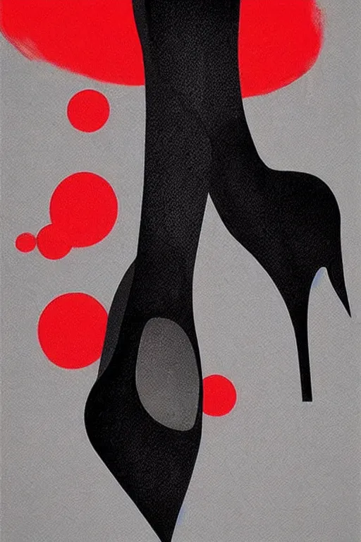 Image similar to black high heels with red bottoms, illustration, graphic design, high fashion, wall art, elegant, japanese art style,