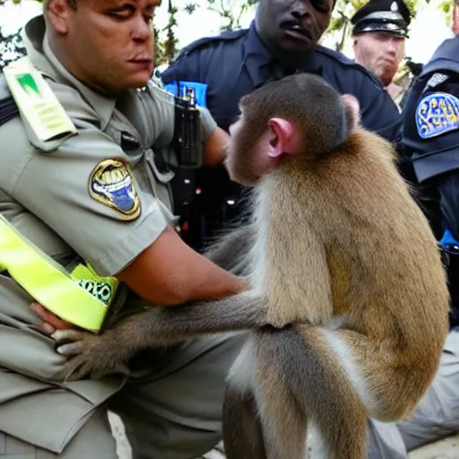 Prompt: Chad police officer arrest drunk furry NFT monkey