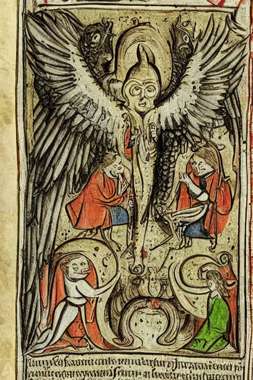 Image similar to a page in a medieval book depicting occult drawings of demons