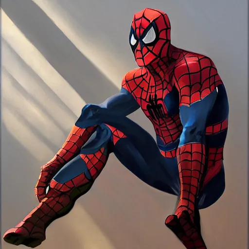 Image similar to greg manchess portrait painting of an armored dark iron spiderman as overwatch character, medium shot, asymmetrical, profile picture, organic painting, sunny day, matte painting, bold shapes, hard edges, street art, trending on artstation, by huang guangjian, gil elvgren, ruan jia, greg rutkowski, gaston bussiere