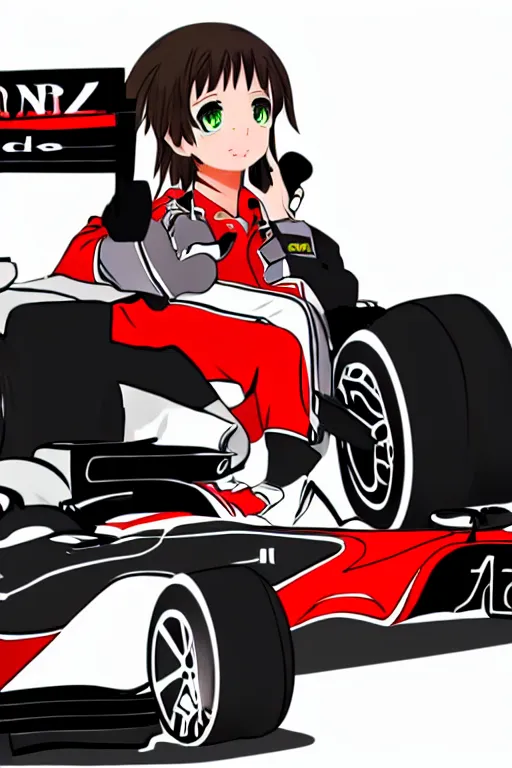 Image similar to nazrin driving a f 1 car, anime