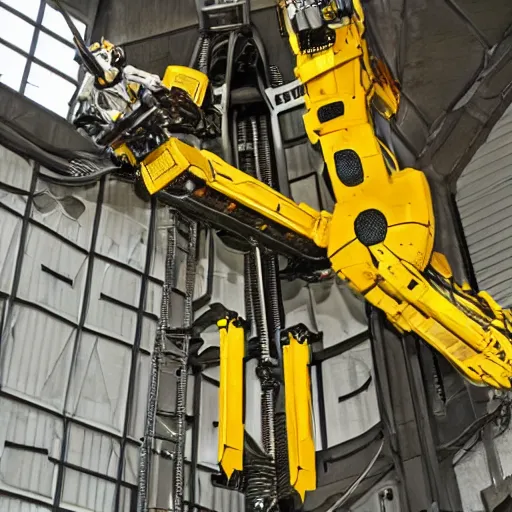 Prompt: stock photo of the theme park ride called “the power loader mech” vertical drop ride by James Cameron