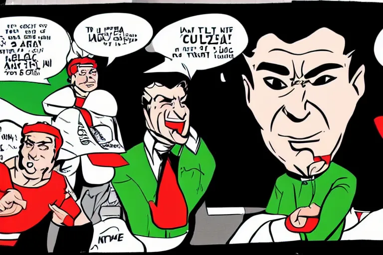 Prompt: Papa John fights cancel culture, comic book style