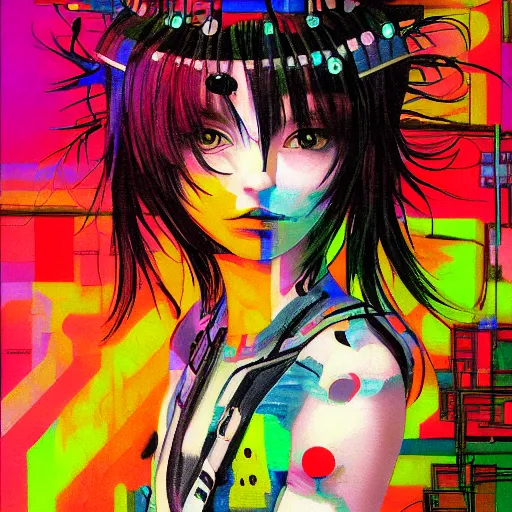 Prompt: Glitchpunk girl, painting by Yoshitomo Nara