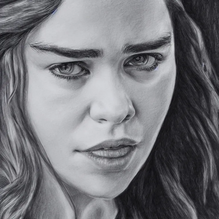 Image similar to Emilia Clarke, concept art, masterpiece, pencil painting, photorealism