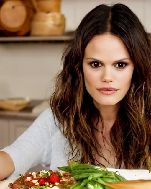 Prompt: photoshoot of actress rachel bilson cooking a meal, 8 k, photorealistic, shot in the style of annie leibovitz