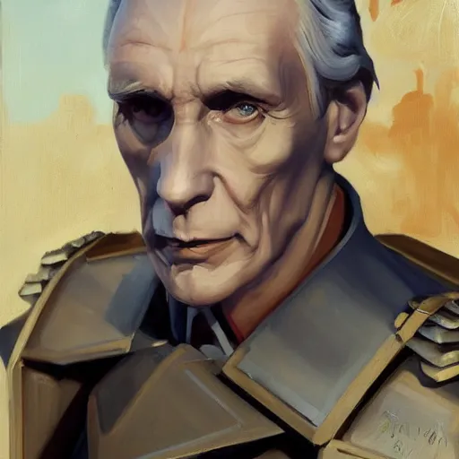 Image similar to greg manchess portrait painting of armored moff tarkin as overwatch character, medium shot, asymmetrical, profile picture, organic painting, sunny day, matte painting, bold shapes, hard edges, street art, trending on artstation, by huang guangjian and gil elvgren and sachin teng