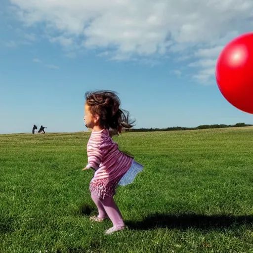 Prompt: a child chasing a balloon