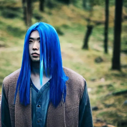 Prompt: rimuru tempest, young man blue hair ( ( ( ( ( ( ( ( ( ( eyes yellow ) ) ) ) ) ) ) ) ) ), canon eos r 3, f / 1. 4, iso 2 0 0, 1 / 1 6 0 s, 8 k, raw, unedited, symmetrical balance, in - frame