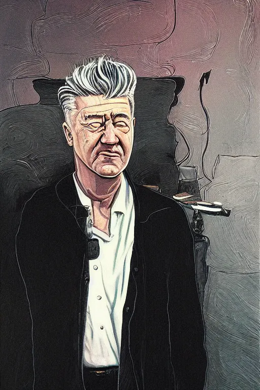 Prompt: david lynch painting by moebius