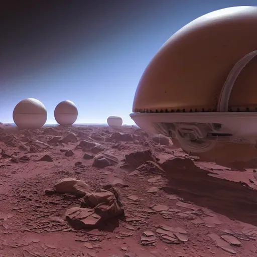 Image similar to Colony on Mars, hyperrealistic, dynamic lighting, highly detalied