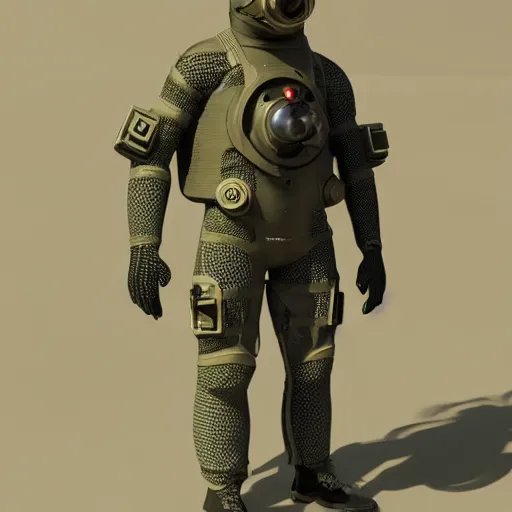 Prompt: a soldier wearing an armored diving suit, 3 d render, octane, ray tracing, ultra high detail, photorealistic