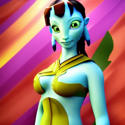 Image similar to christina hendricks as avatar nickelodeon characters, 3 d render, blender,