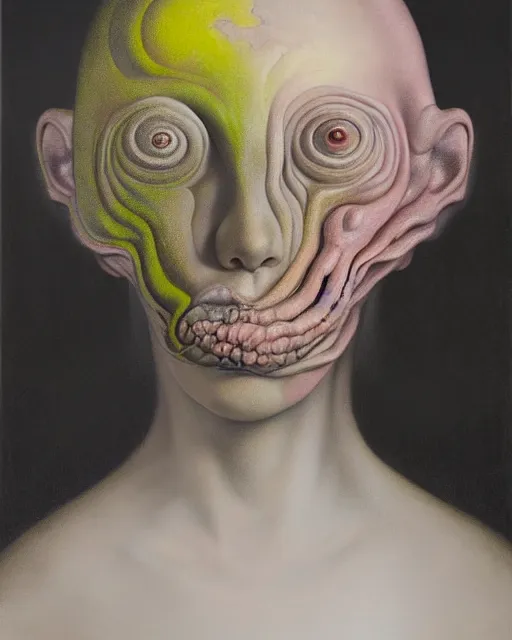 Image similar to strange, looming head, biomorphic painting of a woman with large eyes, pastel colours by, rachel ruysch, charlie immer and jenny saville, fluid acrylic, airbrush art, timeless disturbing masterpiece