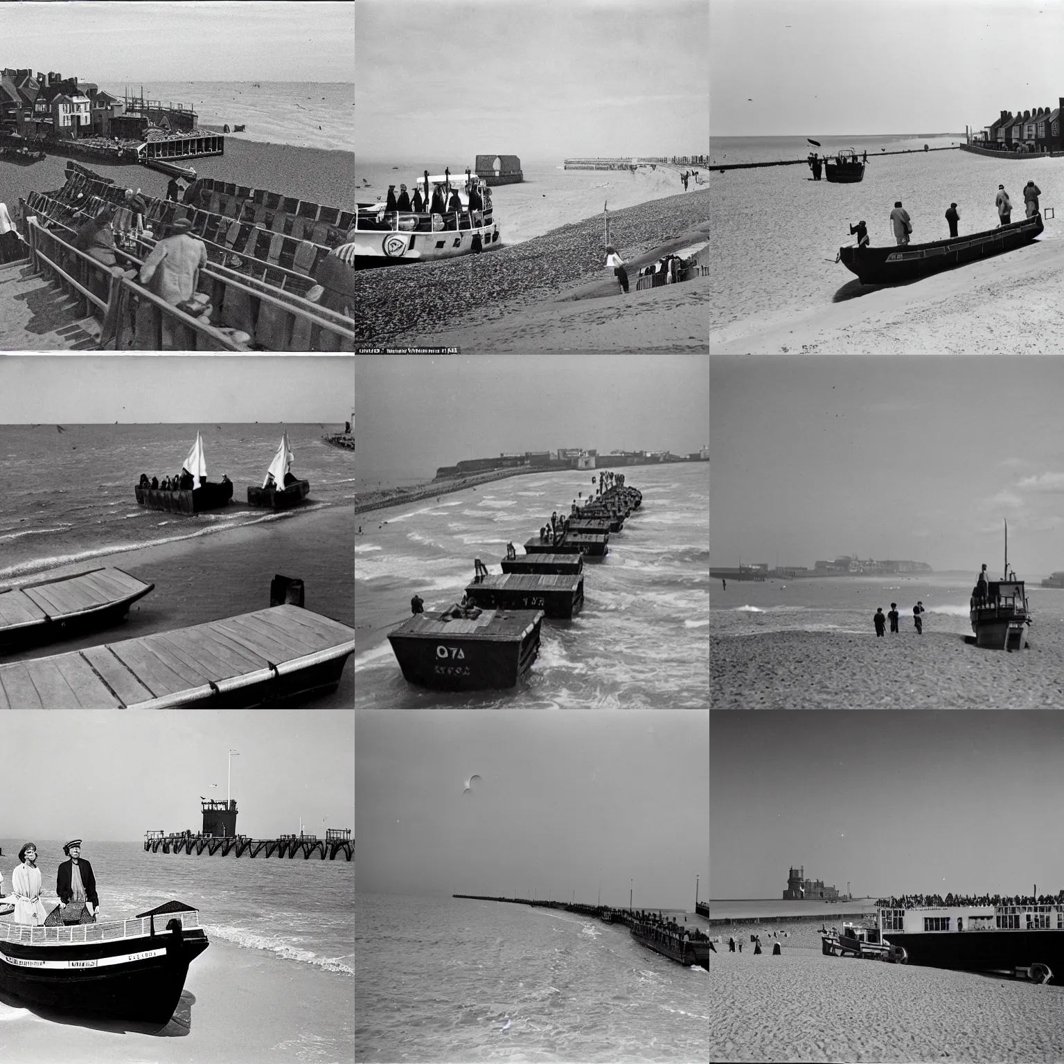 Prompt: on a landing craft approaching broadstairs beach, 1 9 4