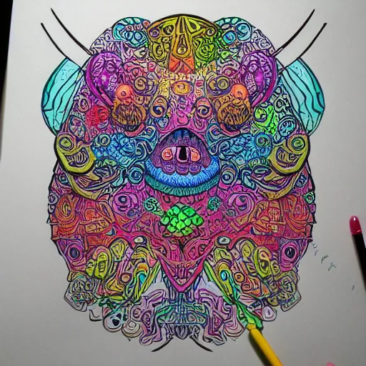 Image similar to colorful monster doodle art, intricate, kerby rosanes, white background