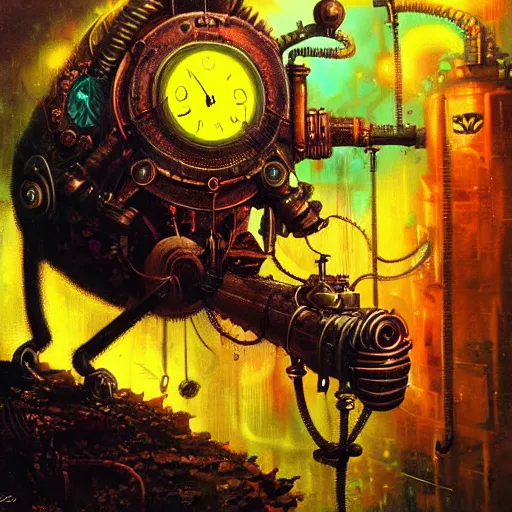 Image similar to steampunk rat, acid, 303, psychedelic, by paul lehr