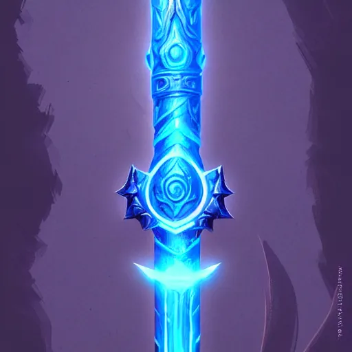 Image similar to bright weapon of warcraft blizzard wizard staff art, a spiral magical wizard staff. bright art masterpiece artstation. 8k, sharp high quality illustration in style of Jose Daniel Cabrera Pena and Leonid Kozienko, blue colored theme, concept art by Tooth Wu,