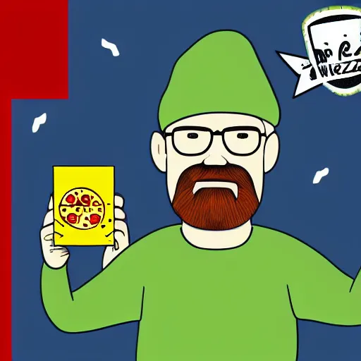 Image similar to walter white wearing a pizza costume, unreal, render, splash, award winning illustration