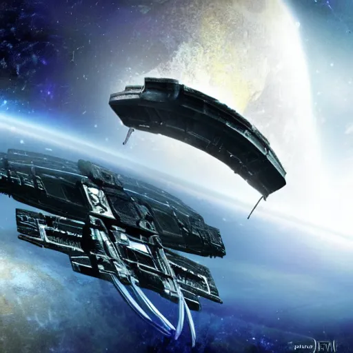 Prompt: ship the destiny from series stargate the universe